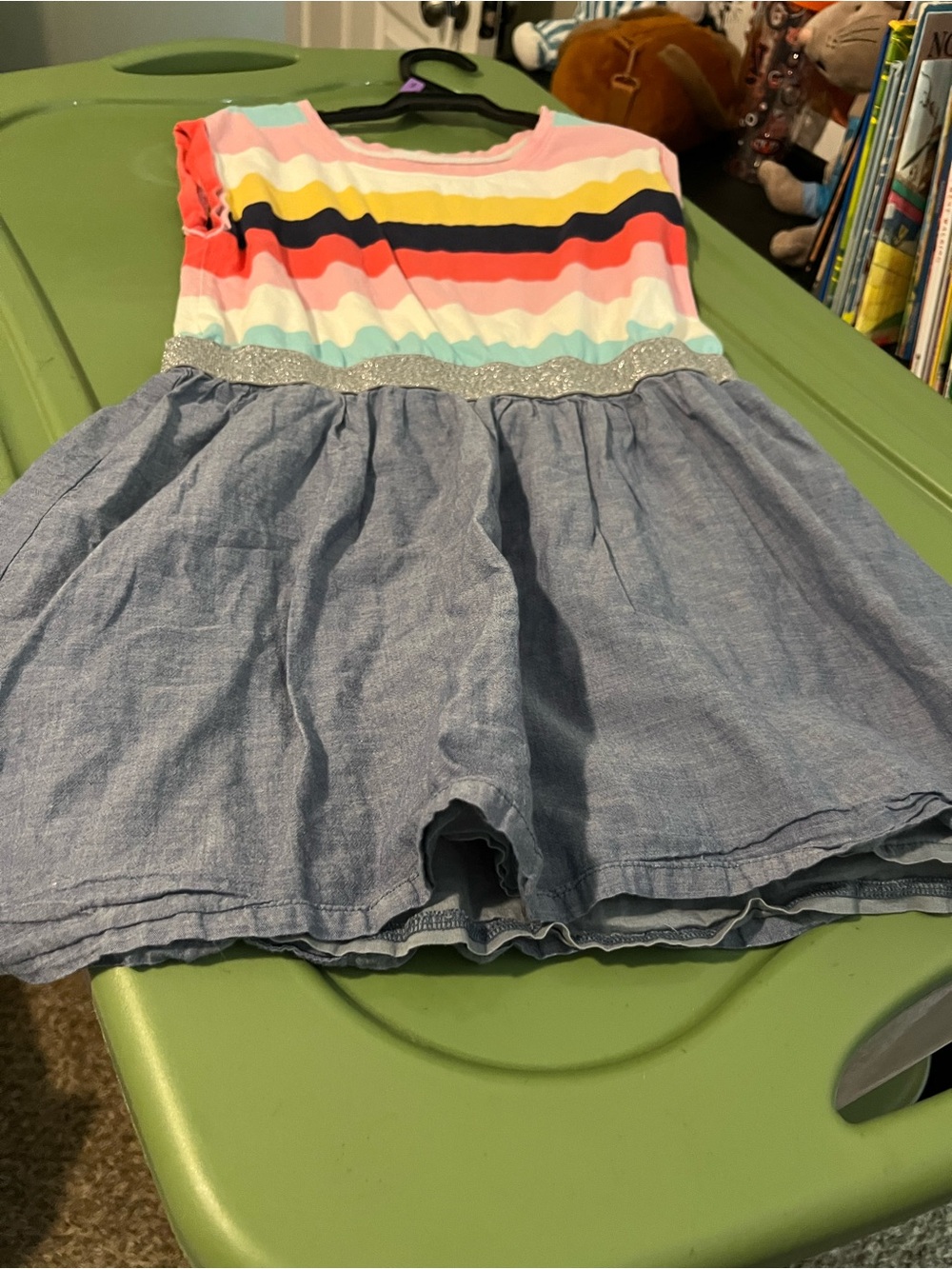 GAP Girls' Multicolor Stripe Top with Chambray Blue Skirt